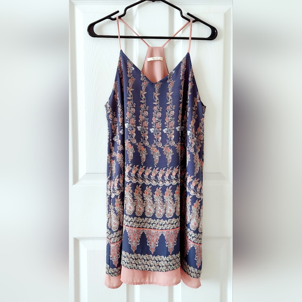Le Lis Paisley Chiffon Mini Dress. Made in USA.